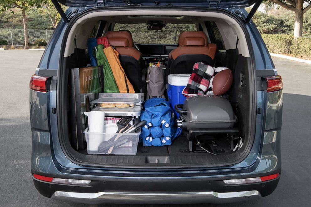 PHOTO: The Kia Carnival's storage space. Devotees hail the utility and space minivans offer.
