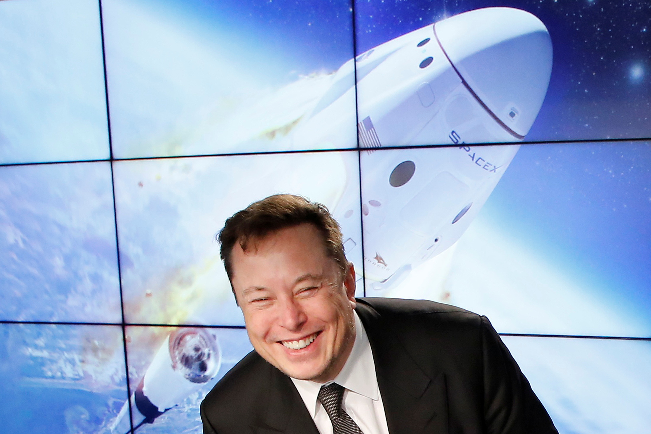 PHOTO: SpaceX founder and chief engineer Elon Musk reacts at a post-launch news conference to discuss the  SpaceX Crew Dragon astronaut capsule in-flight abort test at the Kennedy Space Center in Cape Canaveral, Fla., Jan. 19, 2020.