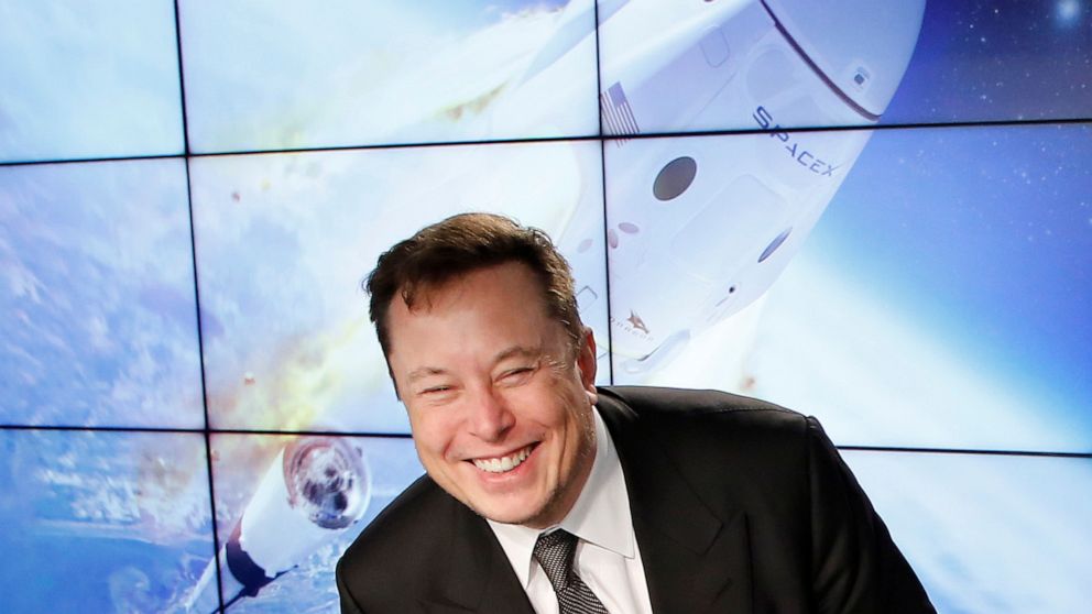 PHOTO: SpaceX founder and chief engineer Elon Musk reacts at a post-launch news conference to discuss the SpaceX Crew Dragon astronaut capsule in-flight abort test at the Kennedy Space Center in Cape Canaveral, Fla., Jan. 19, 2020.