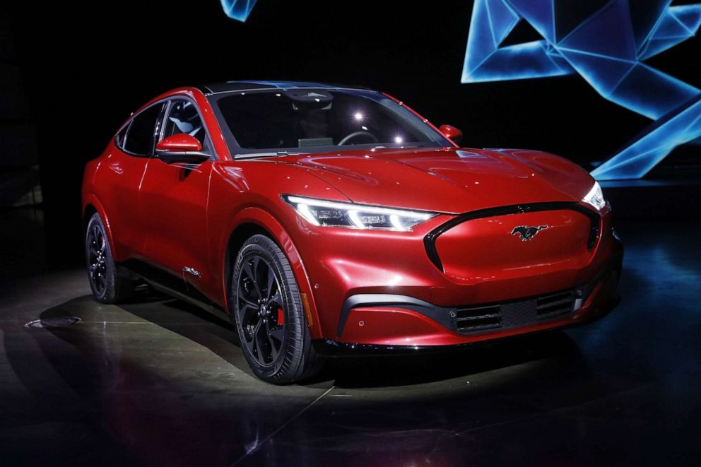 PHOTO: The Ford Motor Co. Mustang Mach-E electric sports utility vehicle (SUV) is unveiled during a reveal event in Hawthorne, California, U.S., on Sunday, Nov. 17, 2019.