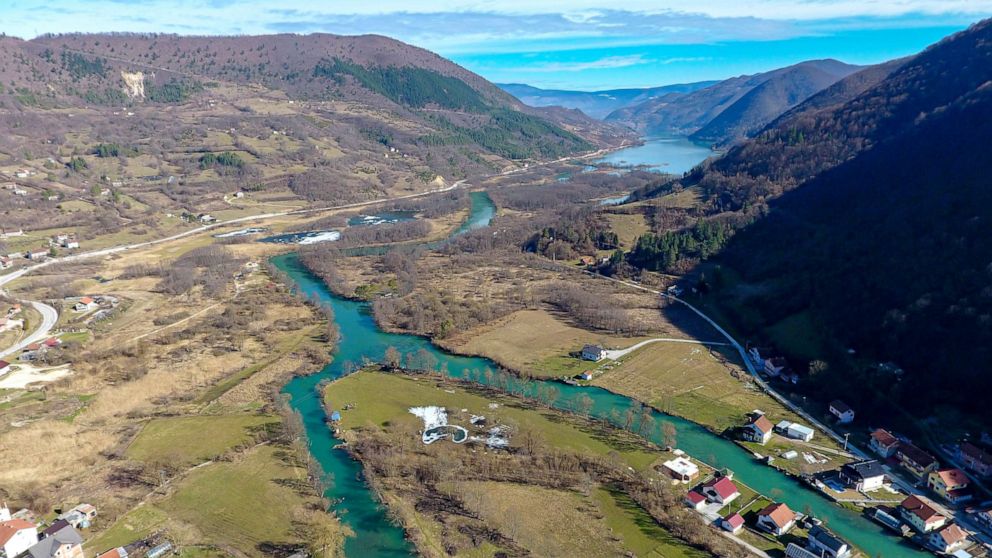 PHOTO: An aerial photograph shows the village of Jezero, Bosnia, Feb. 16, 2021. 