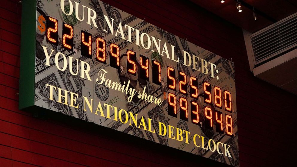 PHOTO: The National Debt Clock is seen in Times Square in New York, May 9, 2020.
