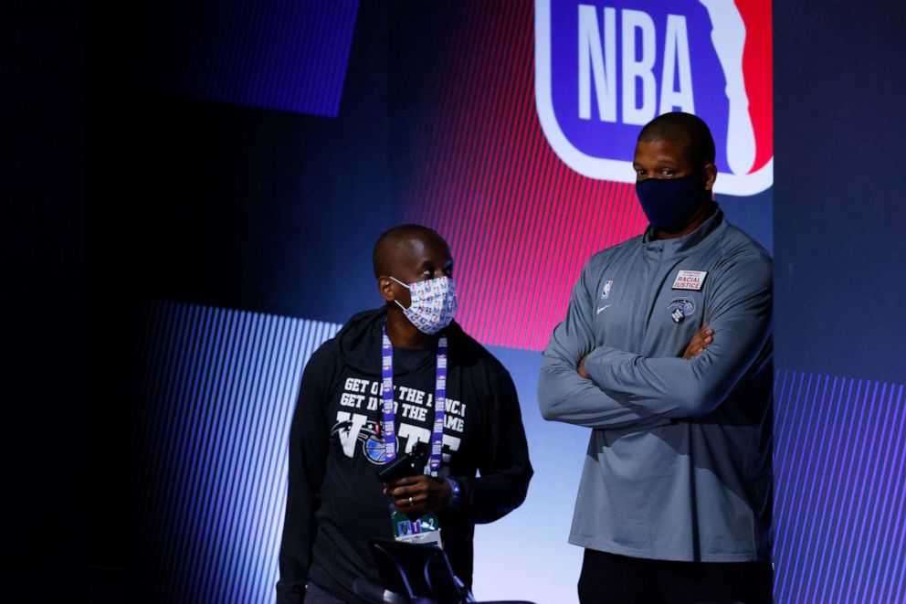 Orlando Magic assistant coach Mike Batiste looks on before Game Five of the Eastern Conference First Round was boycotted by the Milwaukee Bucks during the NBA Playoffs at the ESPN Wide World Of Sports Complex on Aug. 26, 2020, in Lake Buena Vista, Fla.