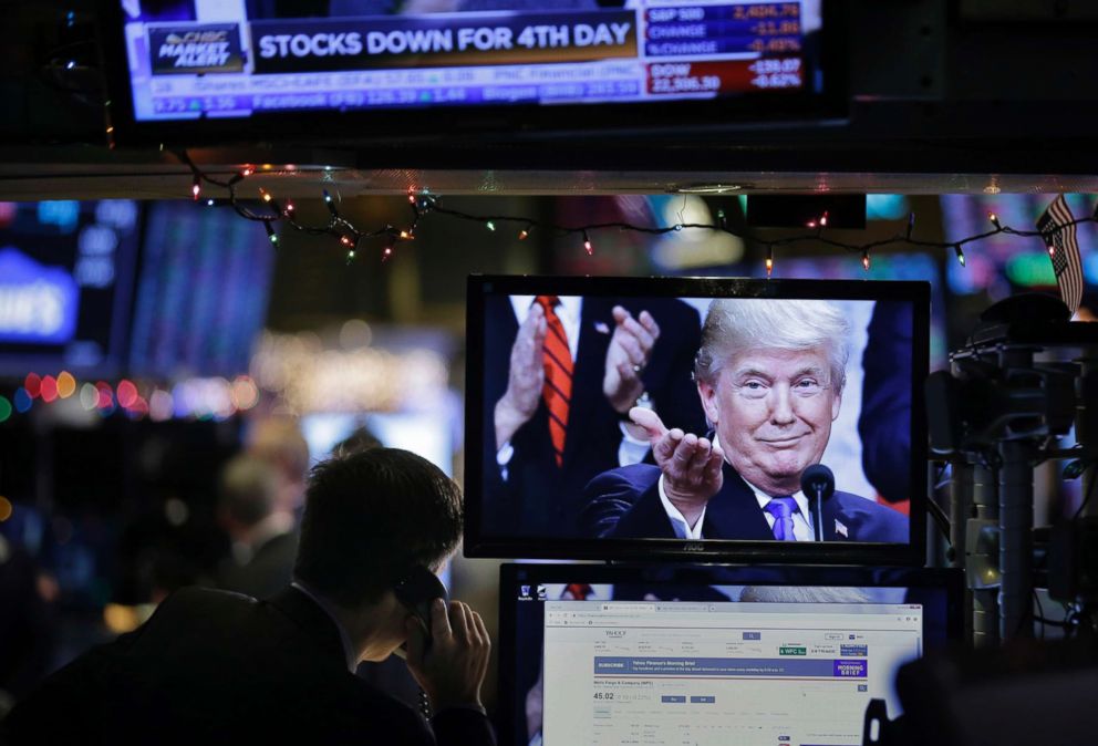 PHOTO: A picture of President Donald Trump is displayed on a computer on the floor of the New York Stock Exchange in New York, Dec. 24, 2018.