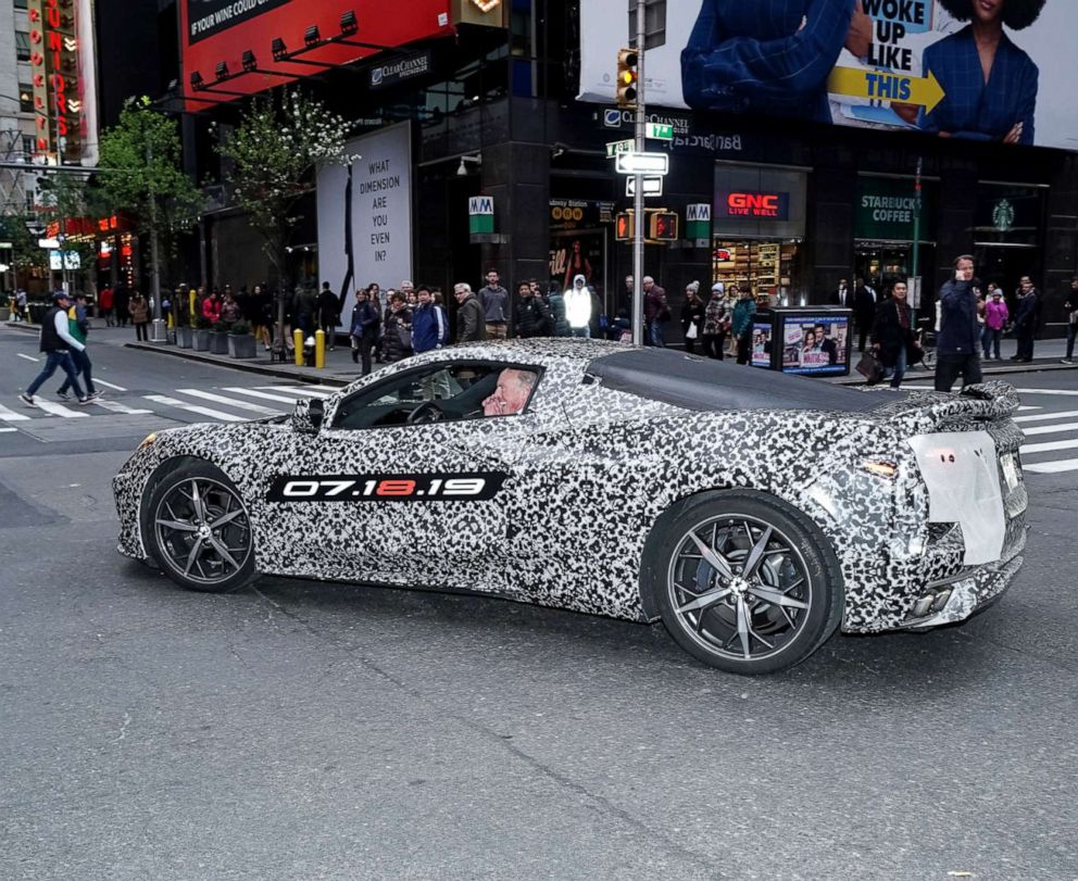 PHOTO: Tadge Juechter, Corvette's chief engineer, driving the new C8 Corvette in New York City, April 11, 2019.