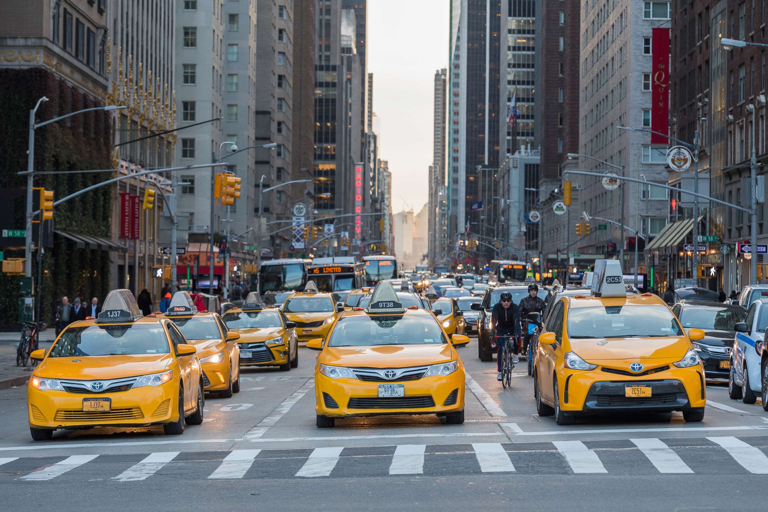 PHOTO: Taxi's lined up at an intersection on Feb. 27th 2017, in New York City.