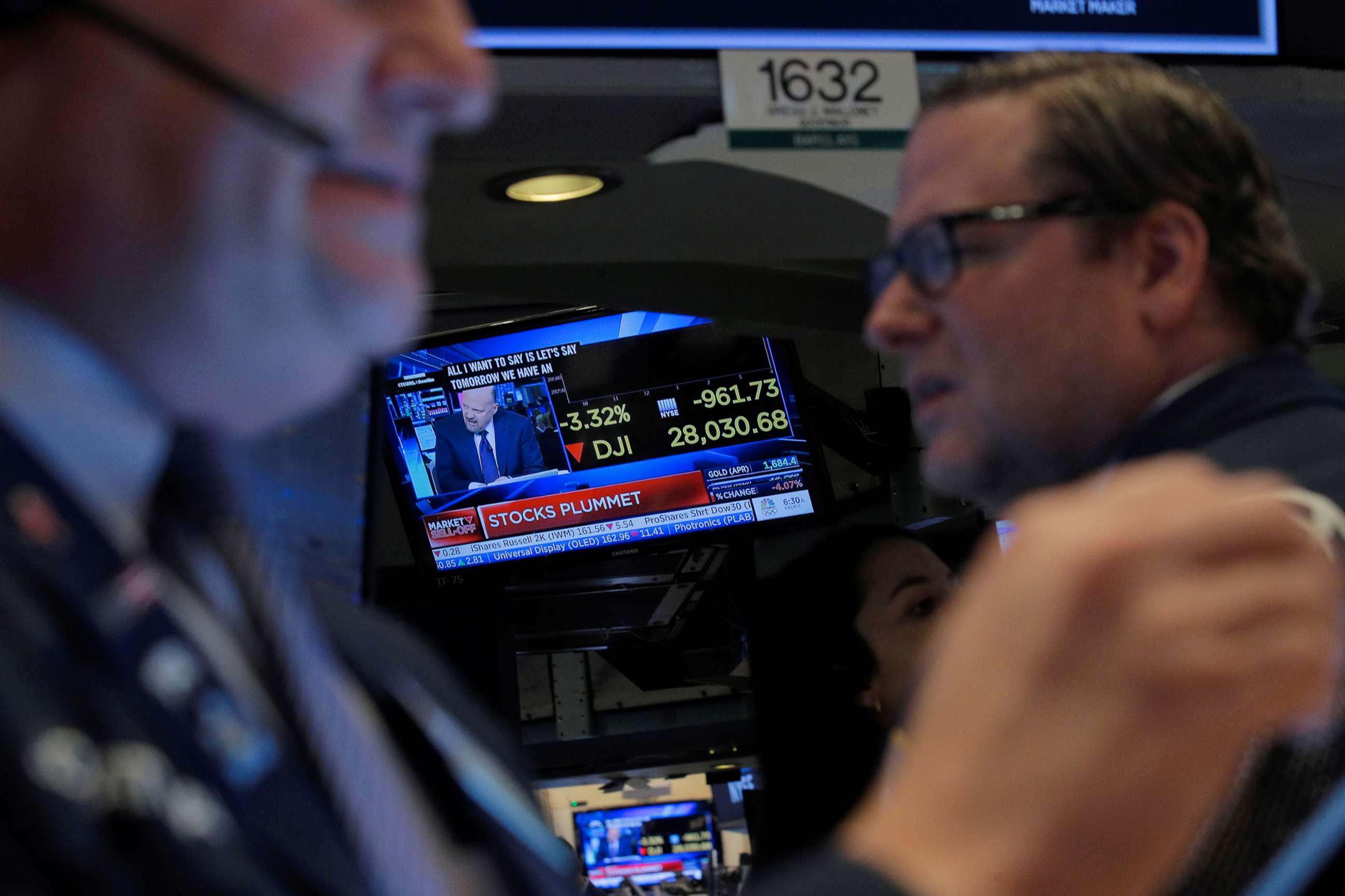 PHOTO: Traders work on the floor at the New York Stock Exchange (NYSE) in New York, , Feb. 24, 2020.