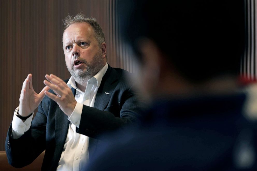 PHOTO: Andy Palmer, chief executive officer of Aston Martin Lagonda Global Holdings Plc, speaks during a group interview in Tokyo, Japan, Aug. 14, 2019. 