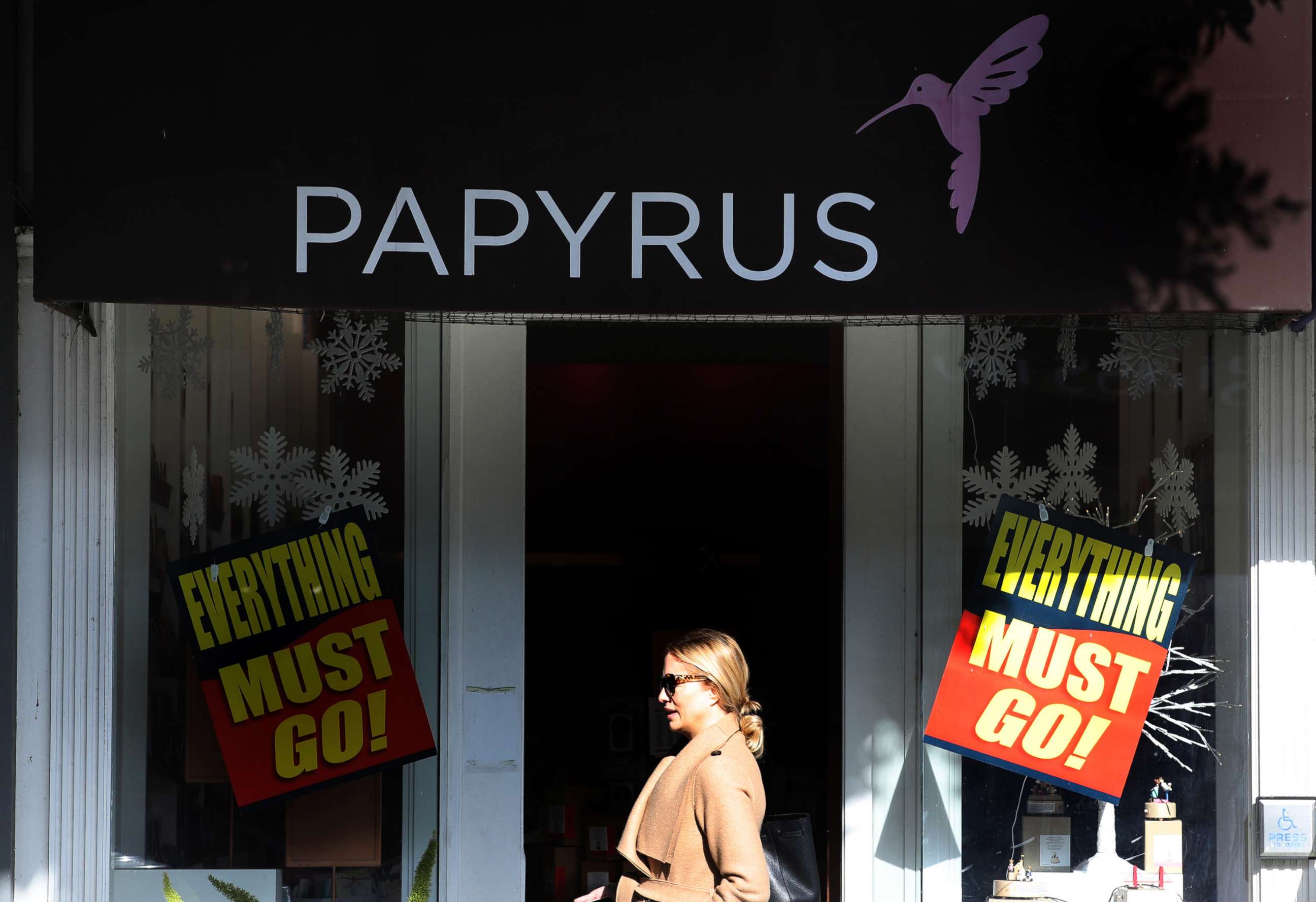 PHOTO: A pedestrian walks by a Papyrus store on Jan. 22, 2020 in San Francisco, Calif.