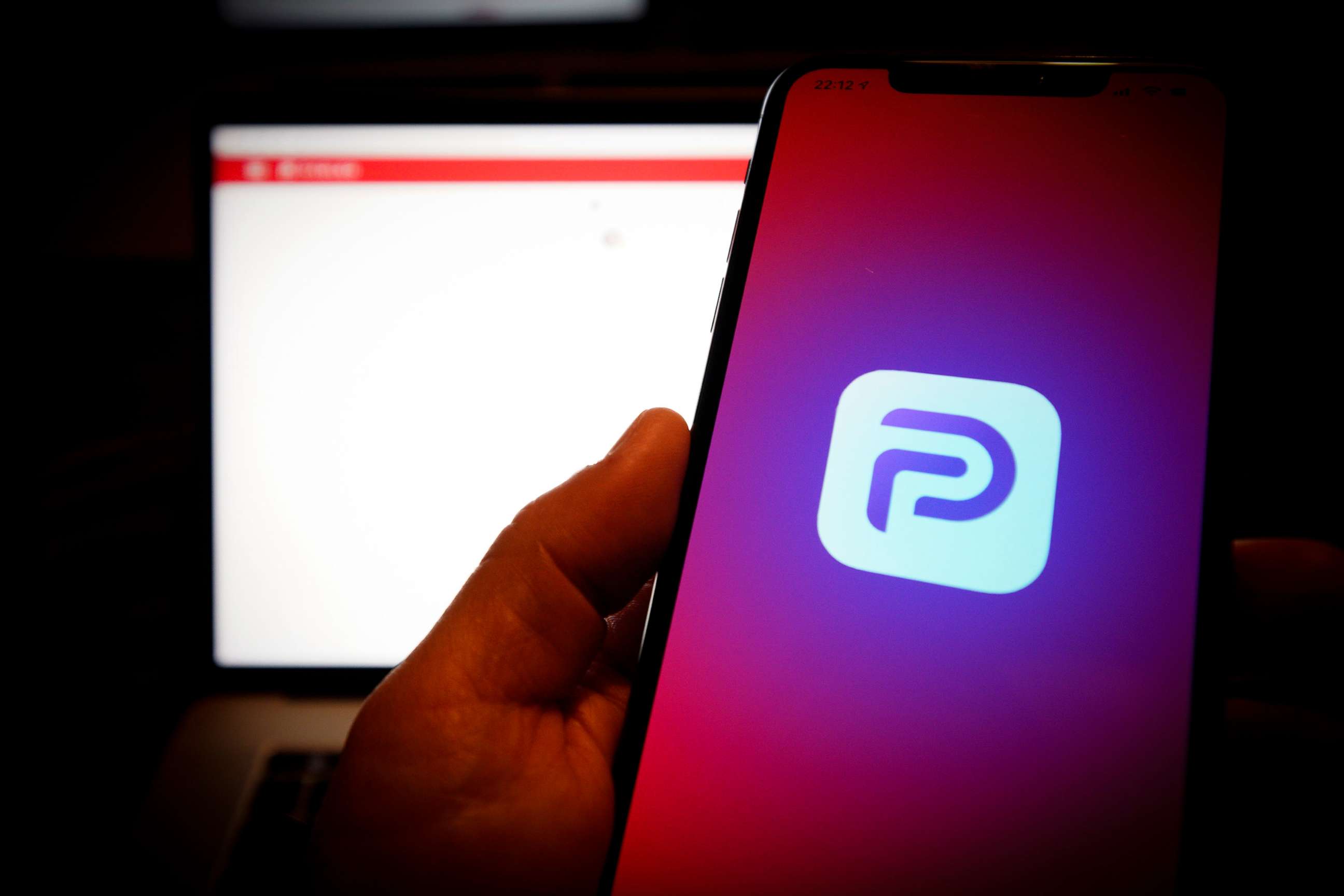 PHOTO: The Parler logo is seen on an Apple iPhone in this photo illustration on Jan, 2021. The Parler app, developed as an alternative social media platform for conservatives has been taken from the Apple App Store and the Google Play store.