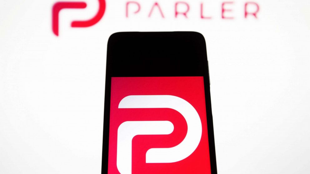 PHOTO: In this photo illustration, the Parler logo seen displayed on a smartphone.