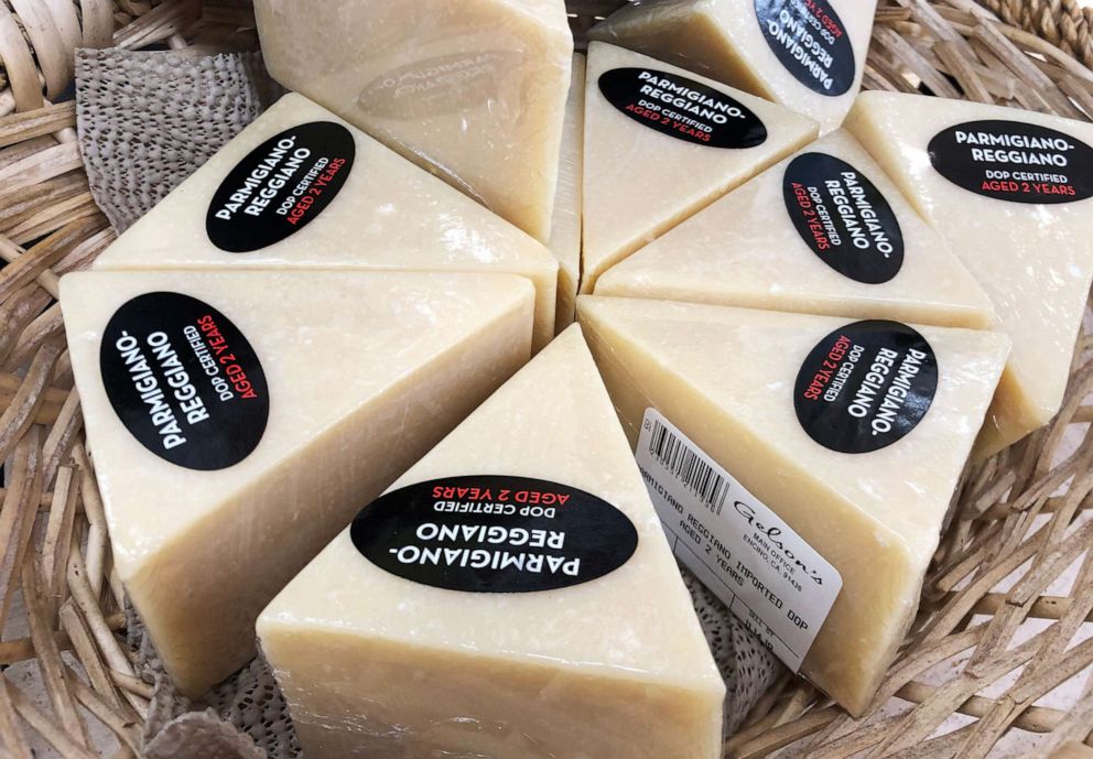 PHOTO: Parmigiano Reggiano cheese from Italy is displayed for sale in a grocery store on October 3, 2019, in Los Angeles.