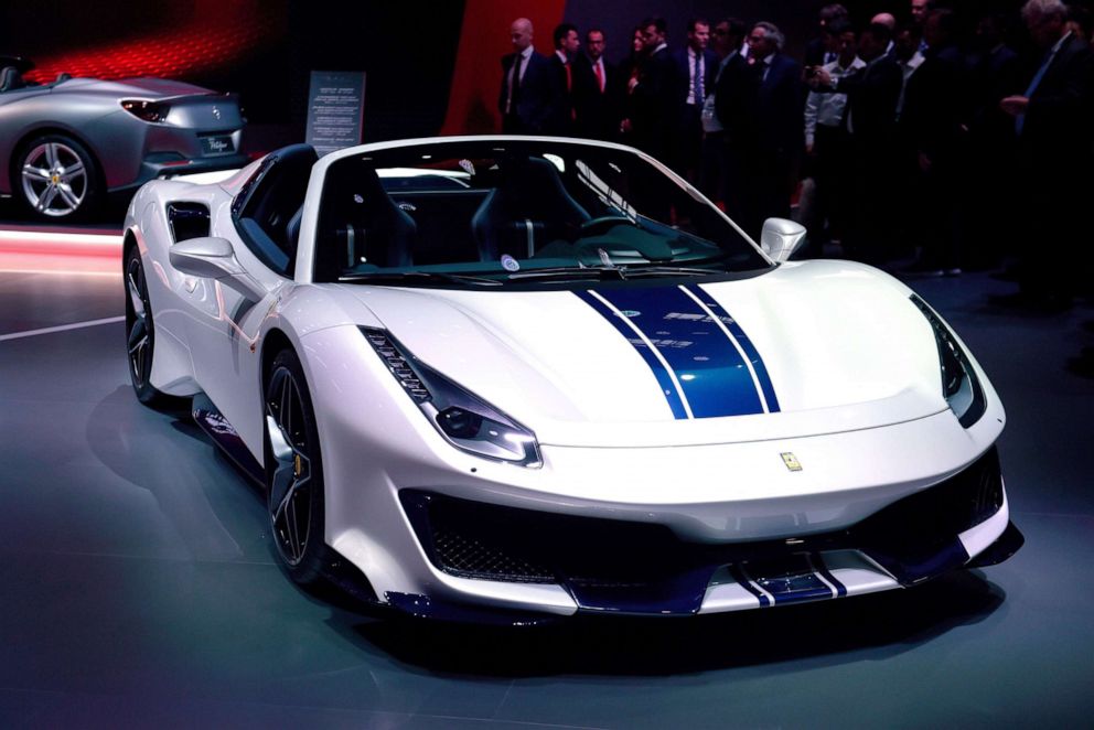 PHOTO: The Ferrari 488 Pista Spider on display at the Paris Motor Show, Oct. 2, 2018.