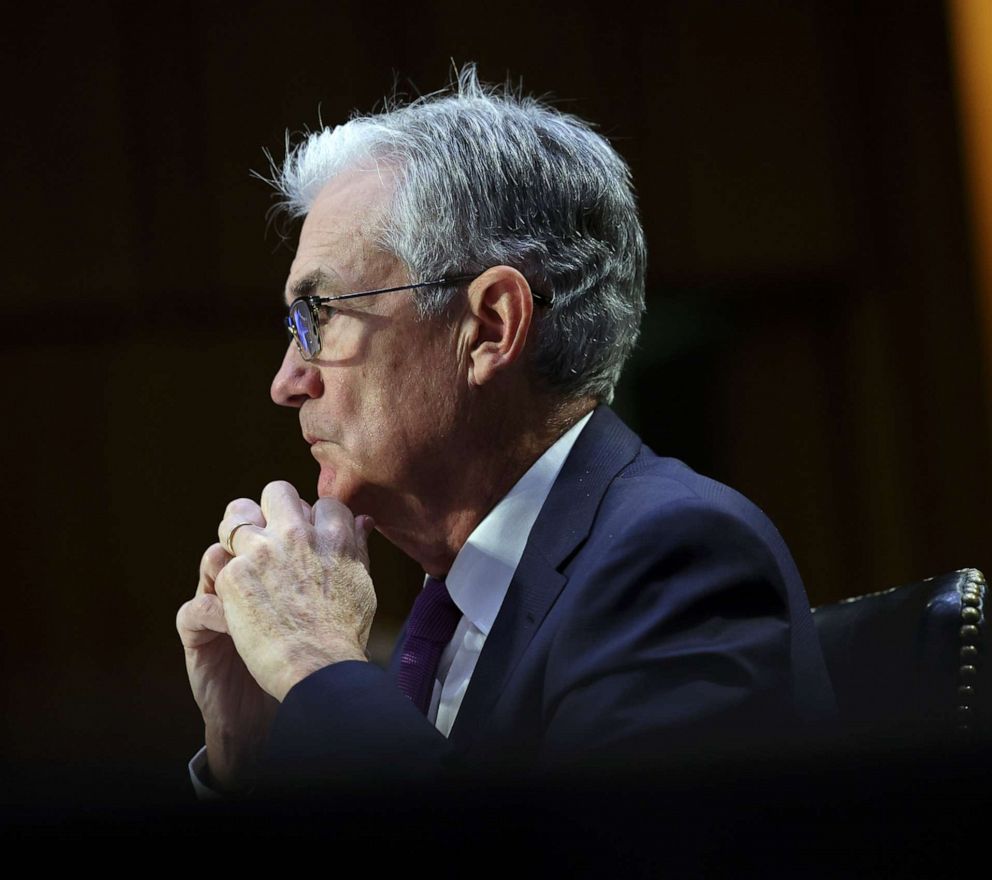 PHOTO: Federal Reserve Chairman Jerome Powell testifies during a Senate Banking, Housing and Urban Affairs Committee hearing on the CARES Act, at the Hart Senate Office Building on Sep. 28, 2021 in Washington, D.C.