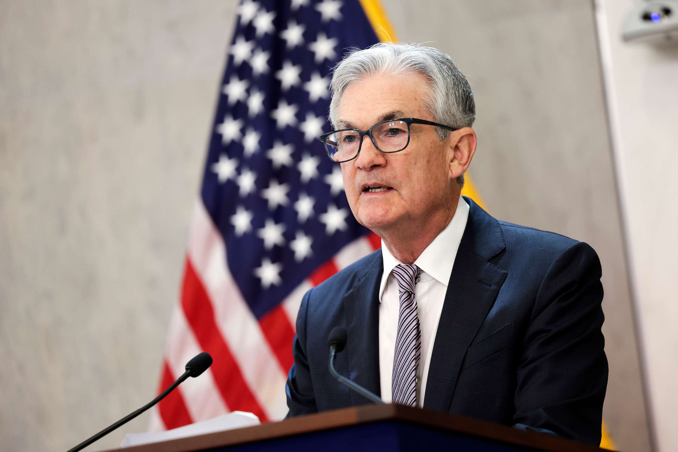 PHOTO: Federal Reserve Chairman Jerome Powell delivers remarks on June 17, 2022 in Washington, DC.