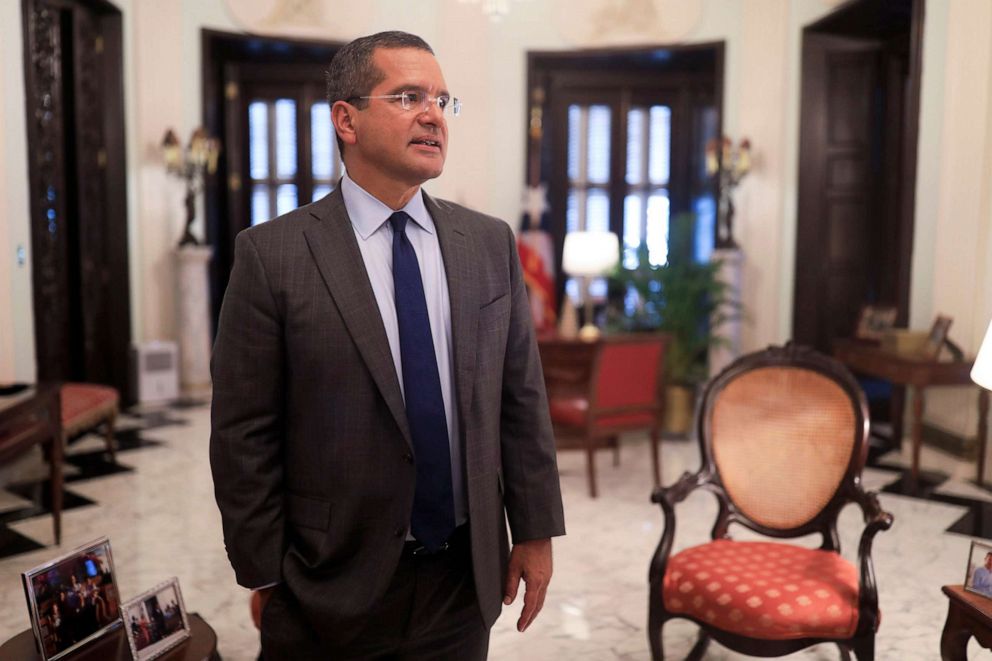 PHOTO: Pedro Pierluisi, Governor of Puerto Rico, speaks during an interview about reconstruction after Hurricane Maria and handling variants of COVID-19 in San Juan, Puerto Rico, Dec. 27, 2021.