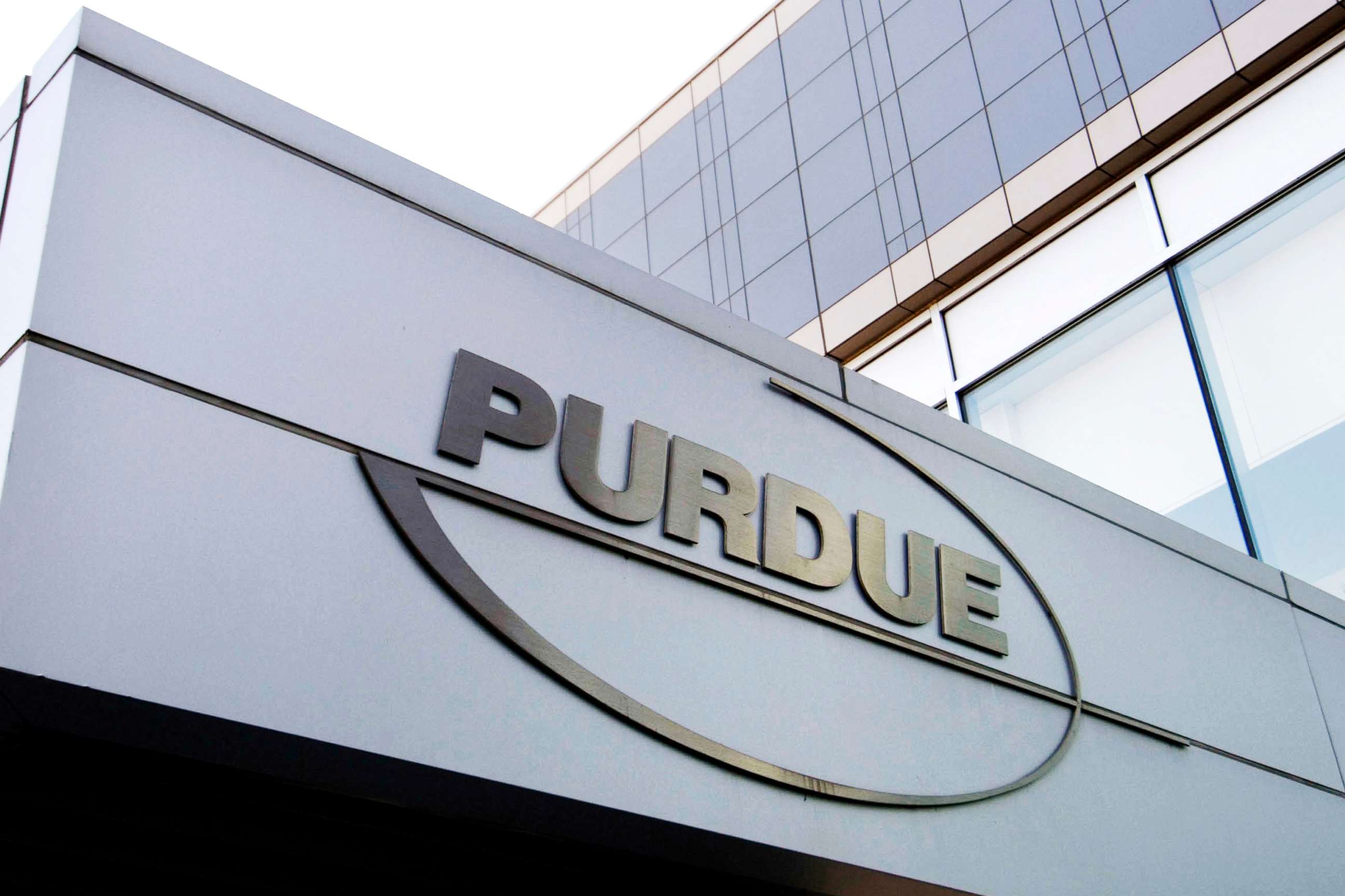 PHOTO: In this May 8, 2007, file photo, the Purdue Pharma logo is shown on the headquarters building in Stamford, Conn.