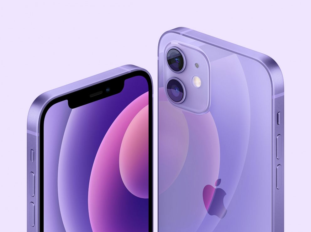 PHOTO: Apple introduced the new iPhone 12 and iPhone 12 mini in purple during the Apple event in Cupertino, Calif., April 20, 2021.