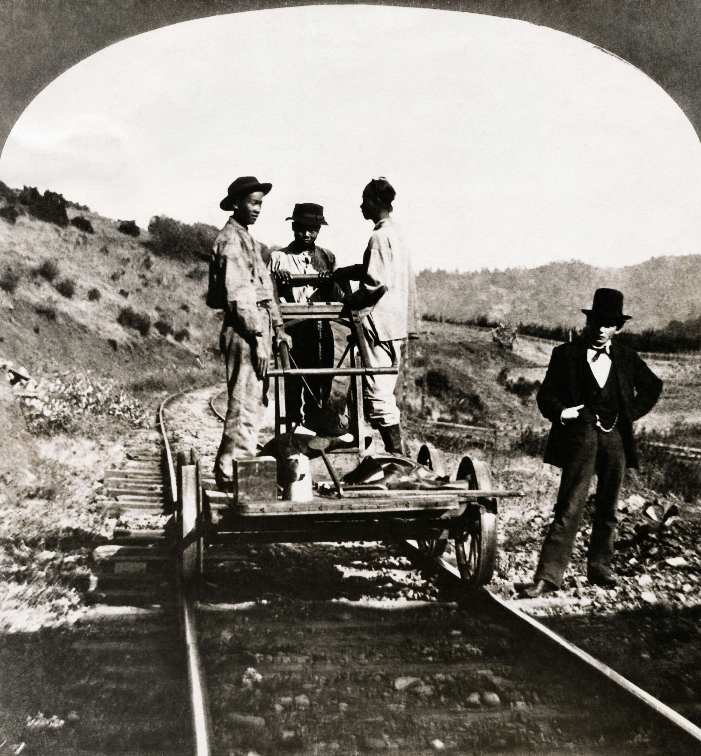 PHOTO: In early California, thousands of Chinese immigrants were employed by the railroads to do the toughest work.