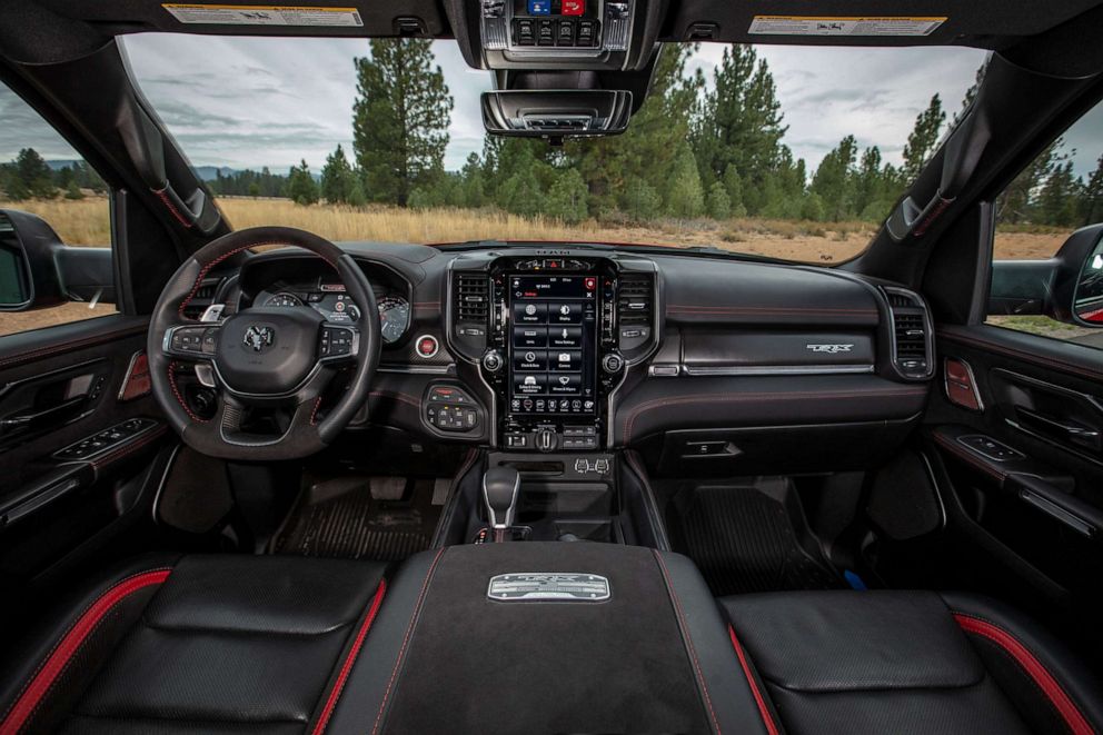 PHOTO: The interior of the Ram 1500 TRX boasts premium leather, contrast stitching in the cabin and ventilated front and rear seats. "More people want a TRX than ever before," says Brant Combs, senior manager of the Ram 1500.