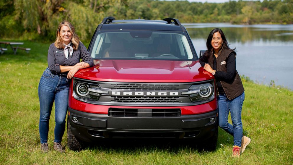 PHOTO: Ford employees Erica Martin, left, and Jovina Young, right, are taking the all-new Bronco Sport 4X4 to the Rebelle Rally.