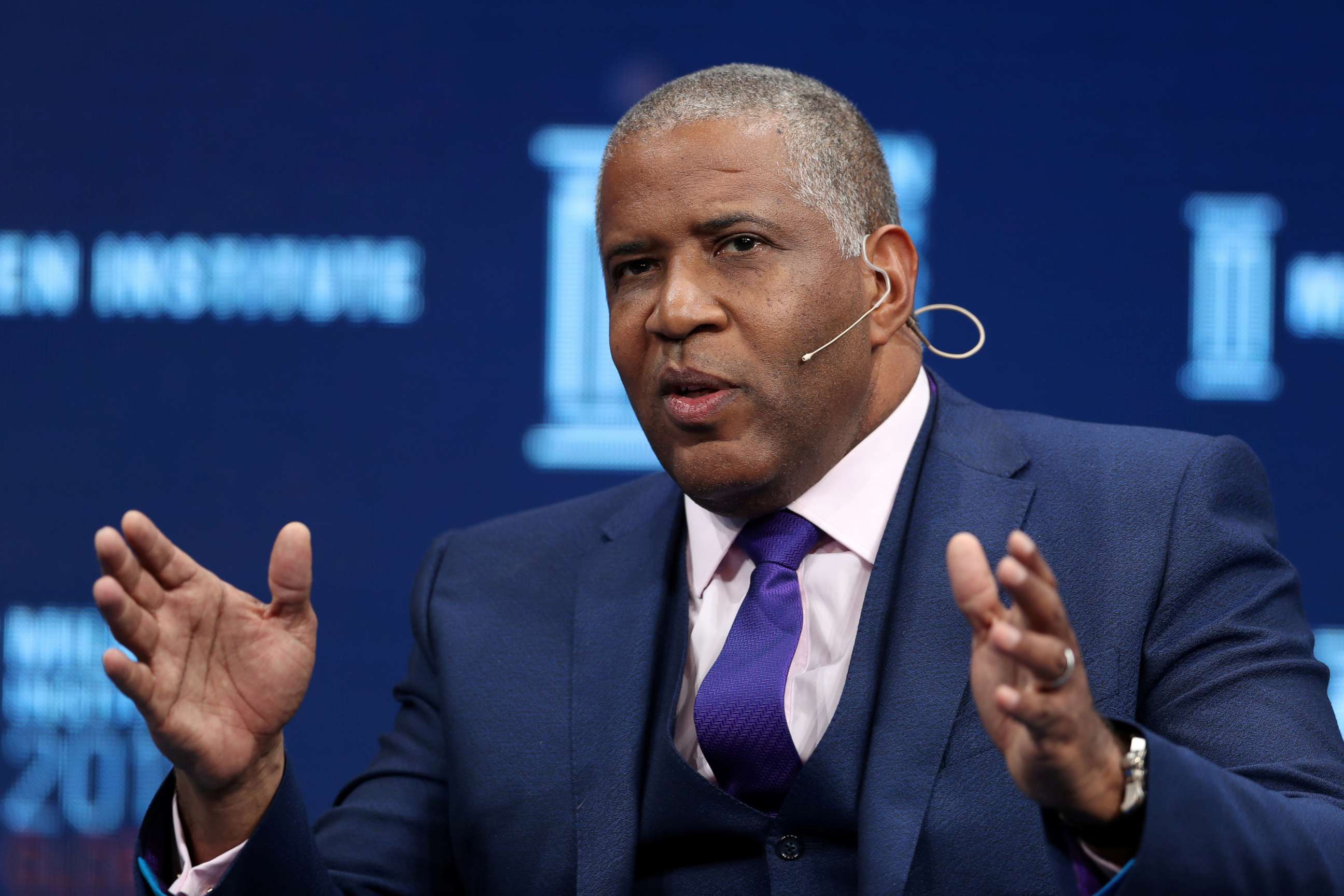 PHOTO: Robert Smith, Founder, Chairman and CEO, Vista Equity Partners, speaks at the Milken Institute's 21st Global Conference in Beverly Hills, Calif., May 1, 2018.
