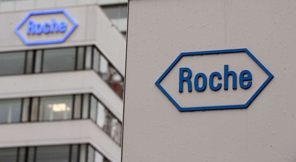 PHOTO: The logo of Swiss drugmaker Roche is seen at its headquarters in Basel, Switzerland, Feb. 1, 2018. 