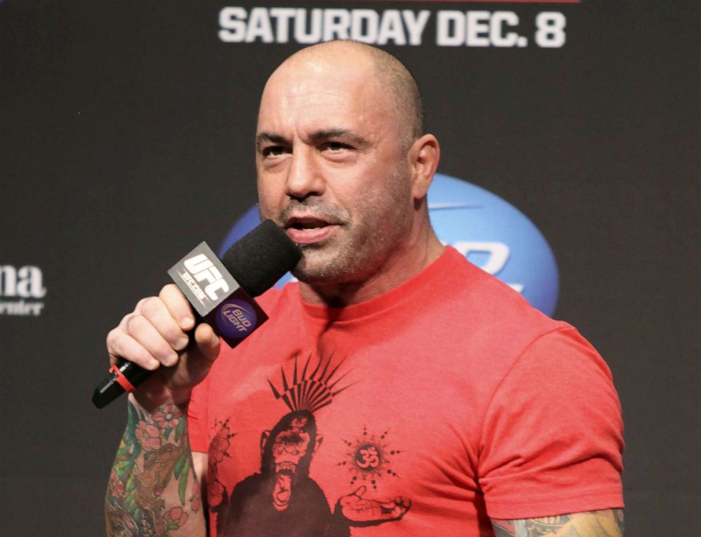 PHOTO: Joe Rogan speaks at the weigh in before a UFC on FOX 5 event in Seattle, Dec. 7, 2012.