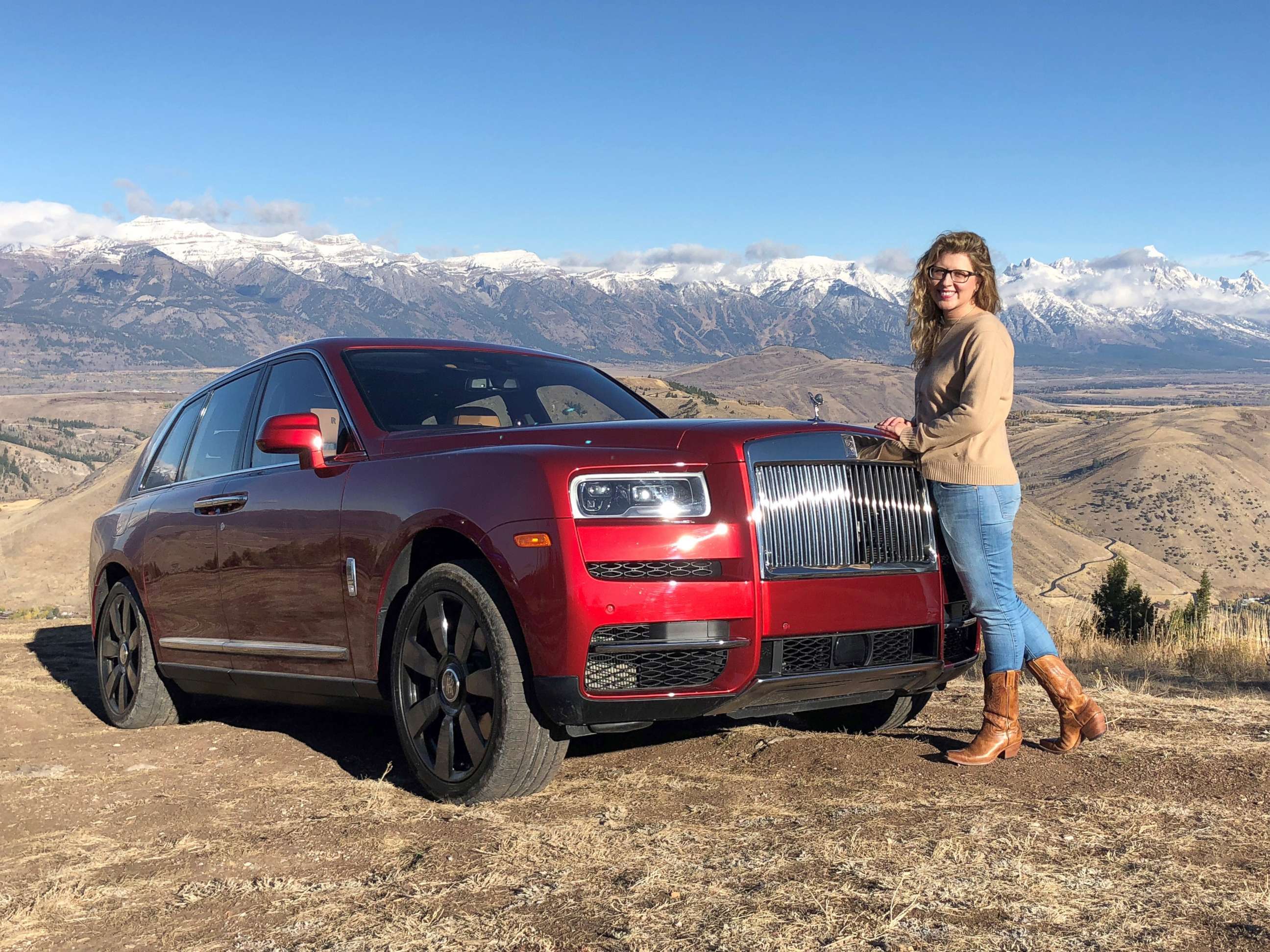 PHOTO: ABC News' Morgan Korn test-drives the new Rolls-Royce Cullinan SUV in Jackson Hole, Wyo.