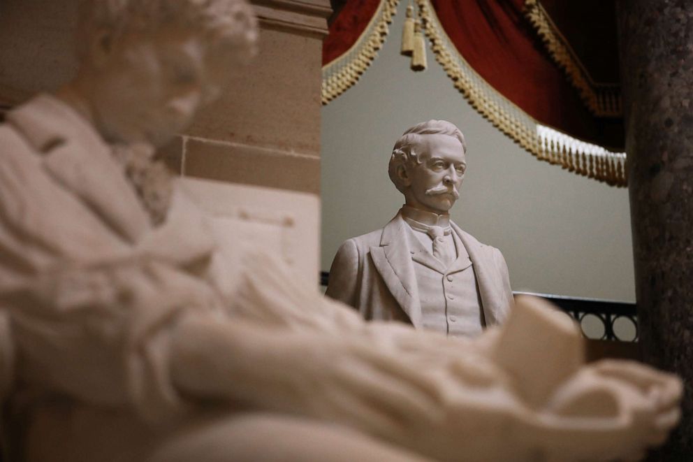 PHOTO: A statue of Uriah M. Rose, an Arkansas judge and supporter of the Confederacy, is on display in Statuary Hall inside the U.S. Capitol June 18, 2020 in Washington, DC.