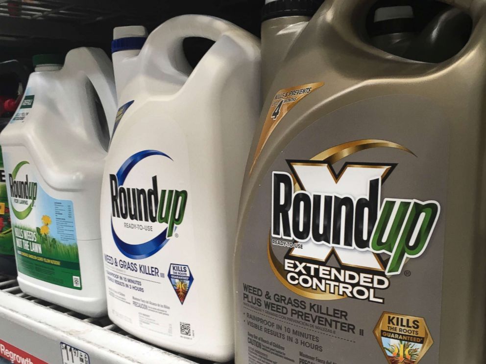 PHOTO: Roundup's containers are displayed on a shop shelf in San Francisco, February 24, 2019. A jury in a federal court in San Francisco concluded that the Roundup weed killer was an important factor in cancer in humans. California. 