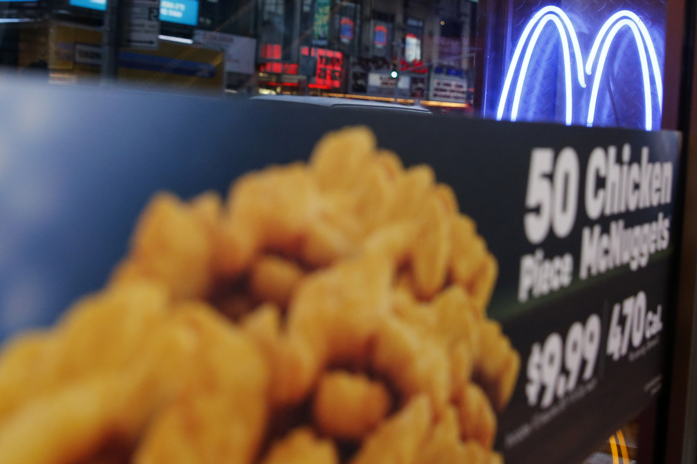 PHOTO: Neon McDonald's Golden Arches are seen at the Times Square location in New York City on Jan. 29, 2015.