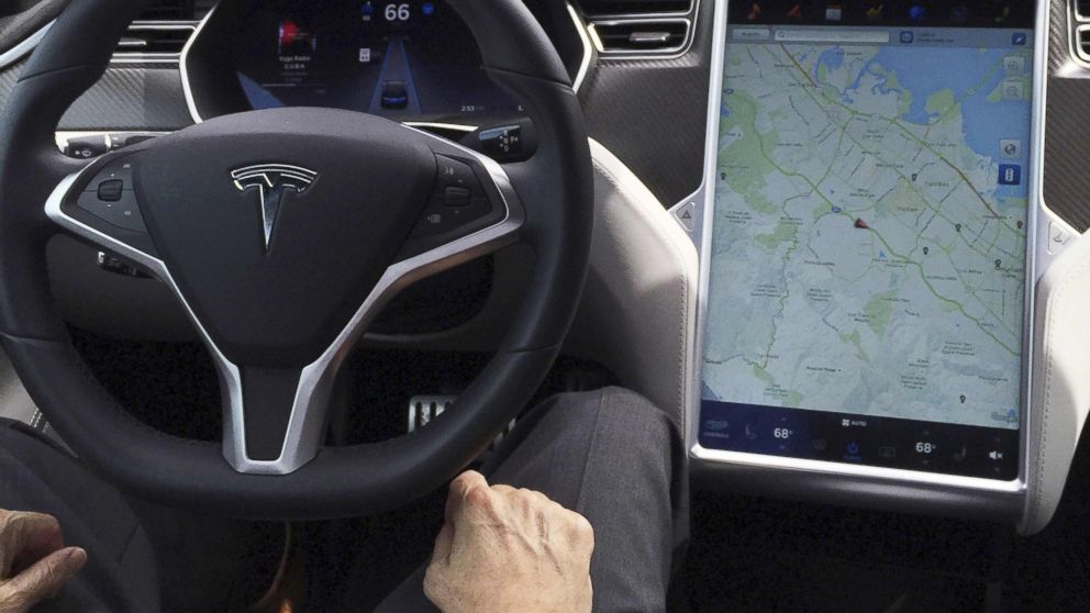 PHOTO: The interior of a Tesla Model S is shown in autopilot mode in San Francisco, California, April 7, 2016.