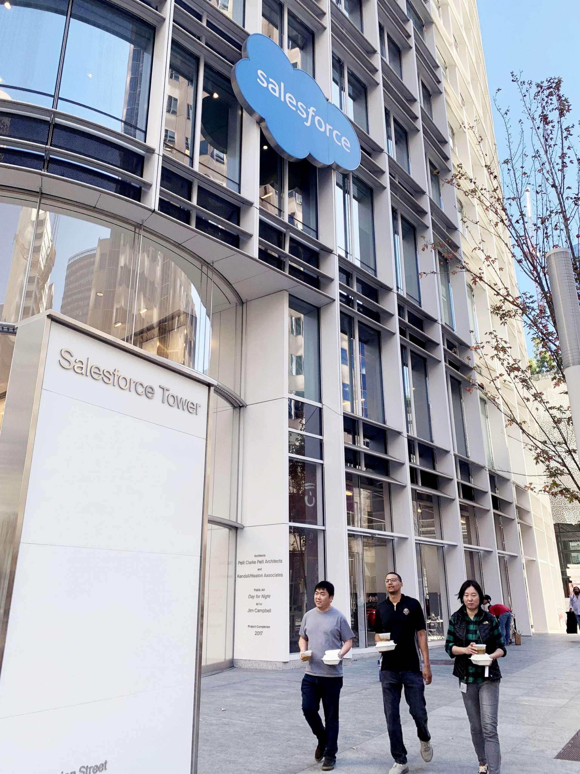 PHOTO: The Salesforce logo is displayed on the company's headquarters building in San Francisco, Nov., 2018.