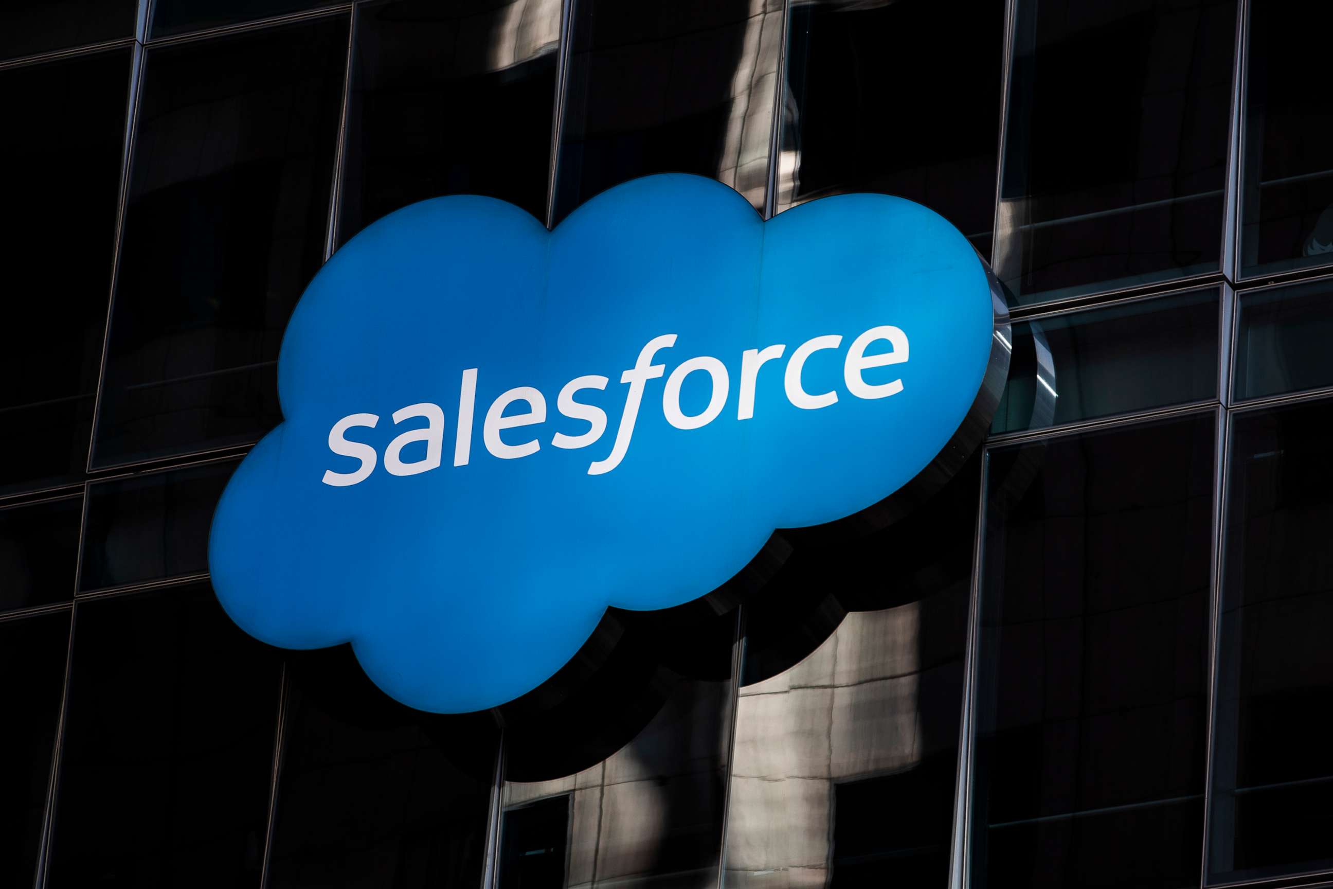 PHOTO: The Salesforce logo is seen at its headquarters on Dec. 1, 2020 in San Francisco.
