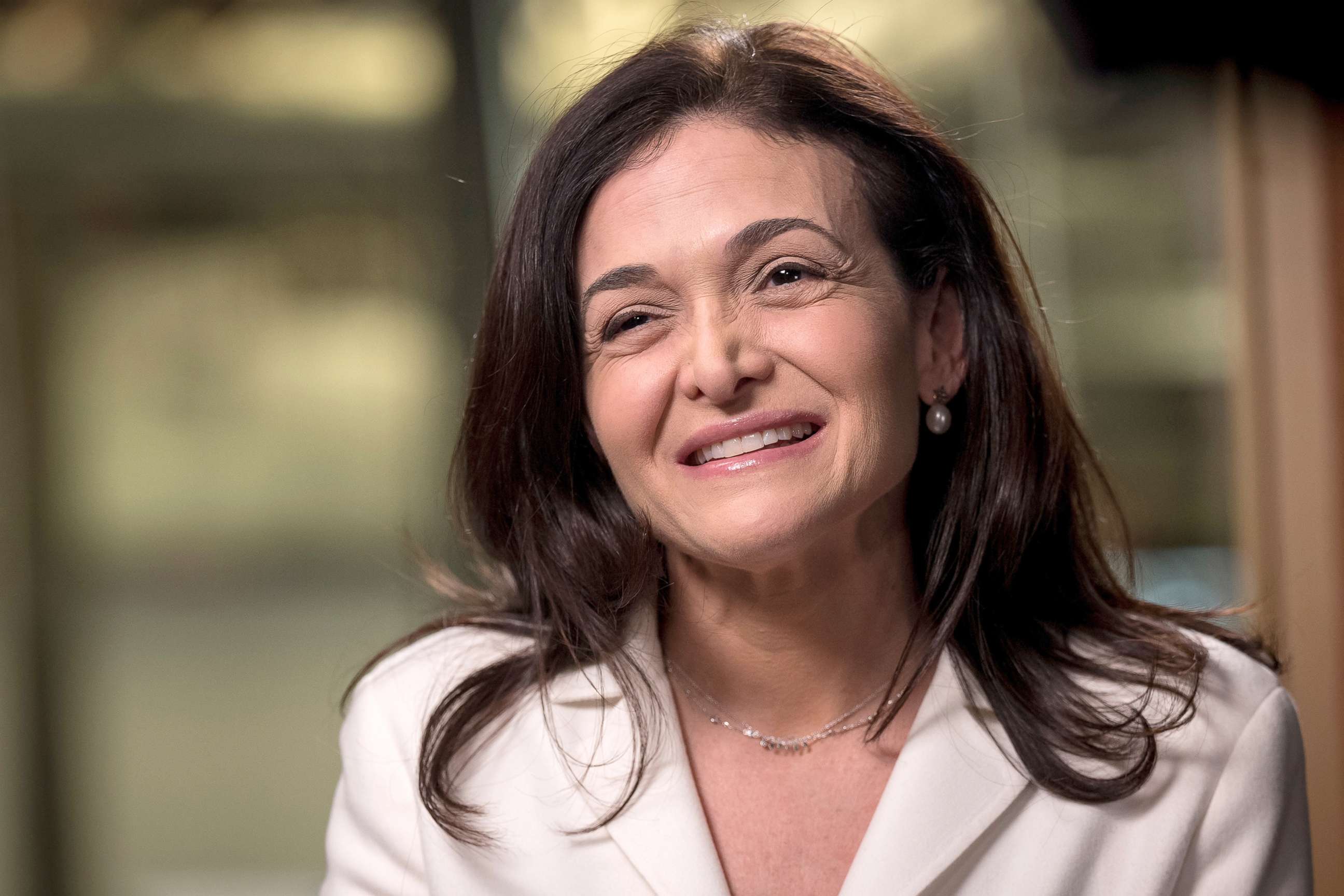PHOTO: Sheryl Sandberg, chief operating officer of Facebook Inc., smiles during a Bloomberg Television interview at the company's headquarters in Menlo Park, Calif., Jan. 30, 2019.