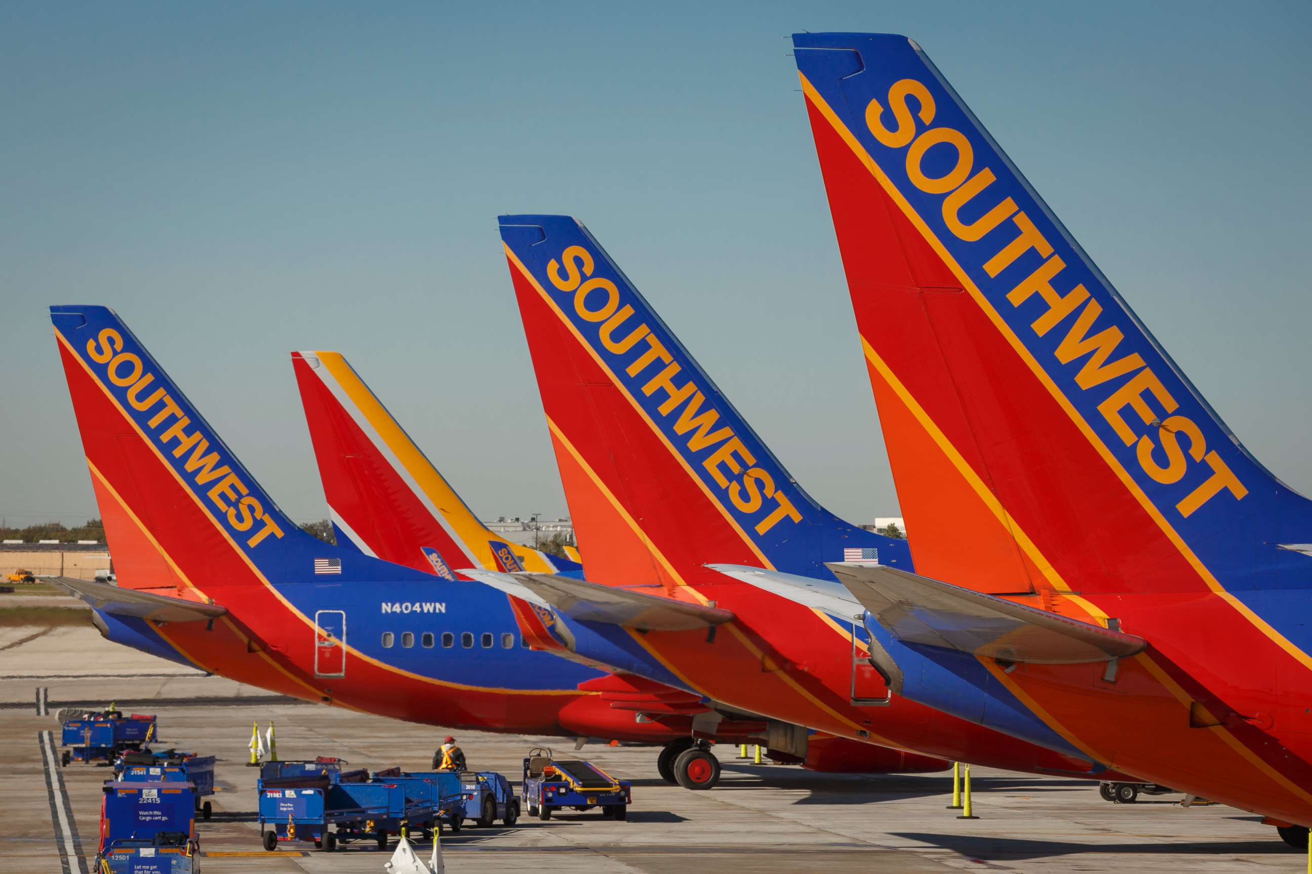 PHOTO: Southwest Airlines Boeing 737 planes prepare for takeoff at William P. Hobby international airport in Houston, Texas, on Nov. 18, 2015.