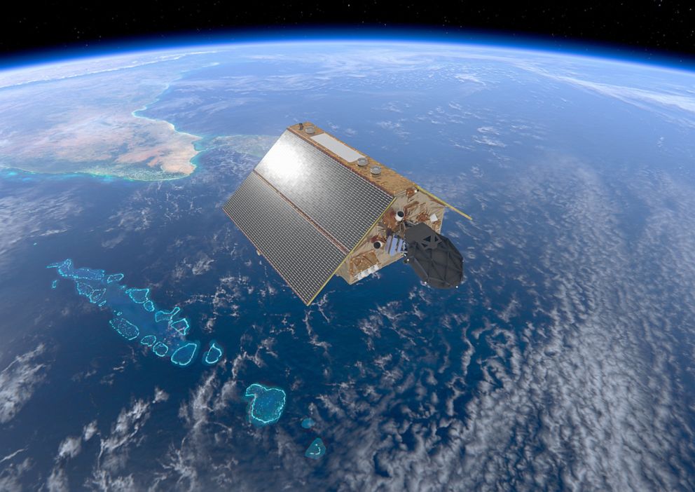 PHOTO: An illustration released by the Europeon Space Agency shows the Sentinel-6 satellite, dedicated to measuring sea levels as part of the European Unions Copernicus Earth Observation. 