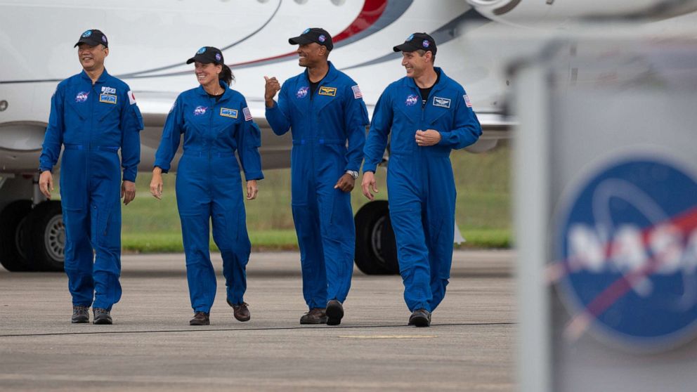 PHOTO: Members of the Crew-1 mission arrive at the John F. Kennedy Space Center in preparation for their upcoming mission into space, on Merritt Island, Cape Canaveral, Fla., Nov 8, 2020.