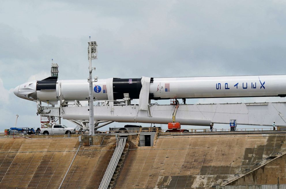 PHOTO: The SpaceX Falcon 9, with Dragon crew capsule is serviced on Launch Pad 39-A, Tuesday, May 26, 2020, at the Kennedy Space Center in Cape Canaveral, Fla.
