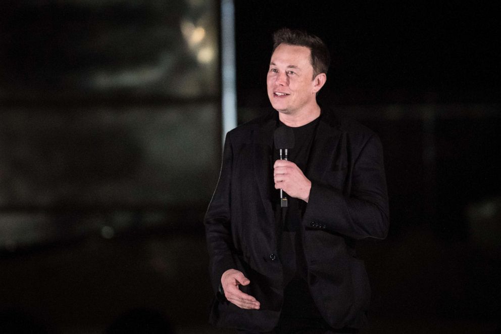 PHOTO: SpaceX CEO Elon Musk gives an update on the next-generation Starship spacecraft at the company's Texas launch facility, Sept. 28, 2019, in Boca Chica, Texas. 