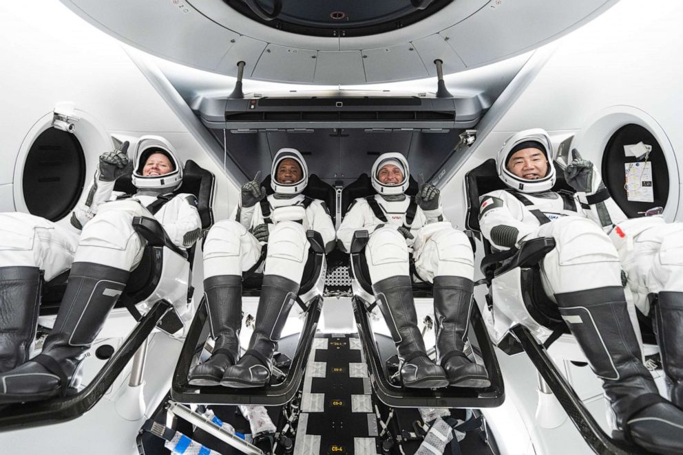 PHOTO: In this Aug. 14, 2020, file photo, the crew of SpaceX's Crew 1 mission smile during equipment interface training. The crew will launch to the International Space Station from Kennedy Space Center’s Launch Complex 39A in Florida.