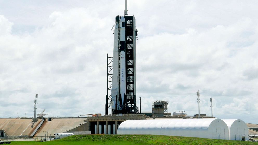 PHOTO: A SpaceX Falcon 9 rocket stands ready on pad 39A for a re-supply mission to the International Space Station at the Kennedy Space Center in Cape Canaveral, Fla., June 2, 2021.