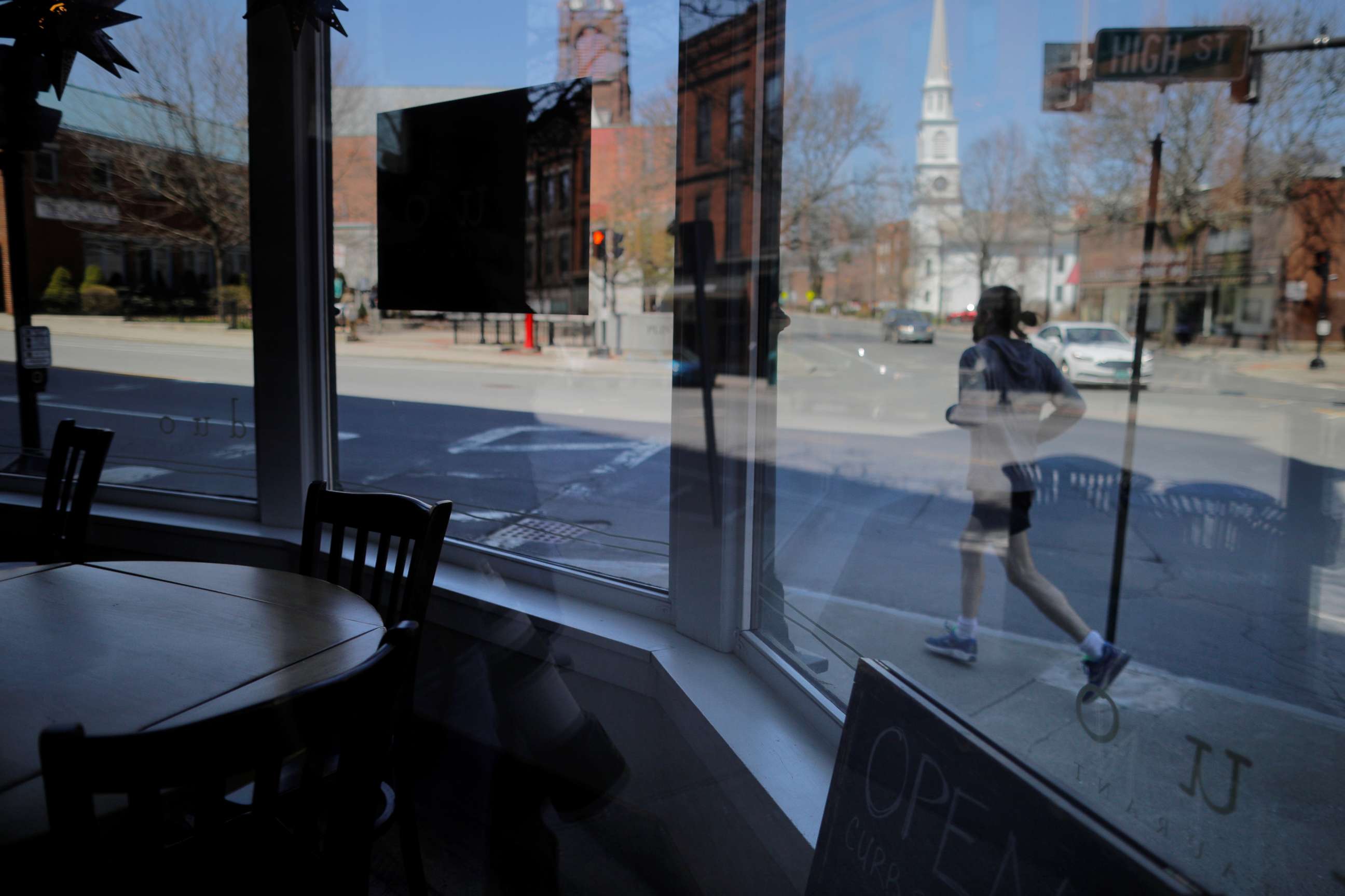 PHOTO: Tables sit empty at the closed restaurant Duo amid the coronavirus disease outbreak in Brattleboro, Vermont, April 19, 2020.