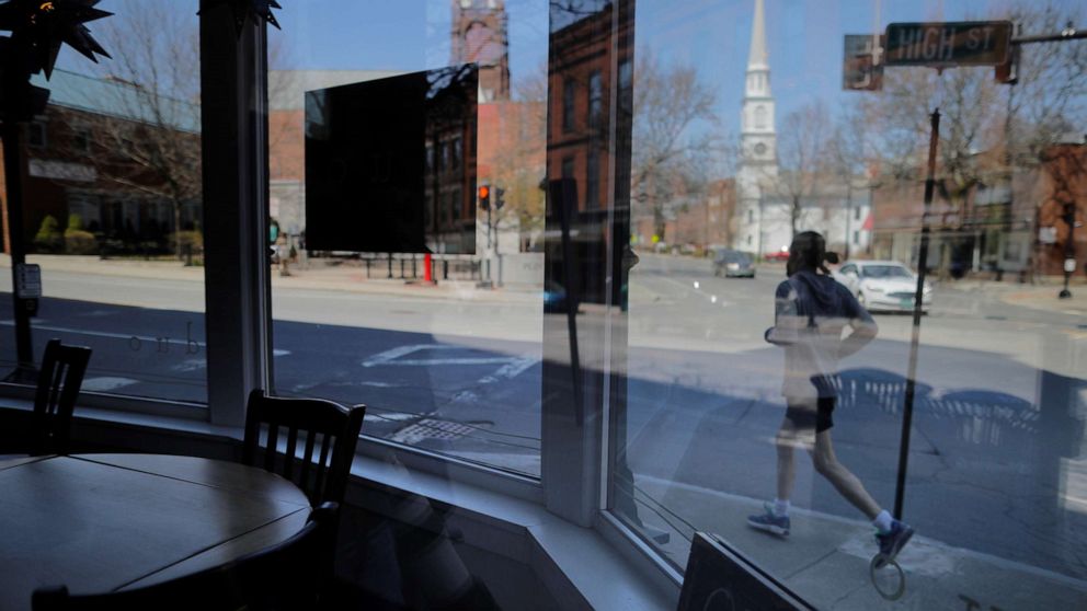 PHOTO: Tables sit empty at the closed restaurant Duo amid the coronavirus disease outbreak in Brattleboro, Vermont, April 19, 2020.