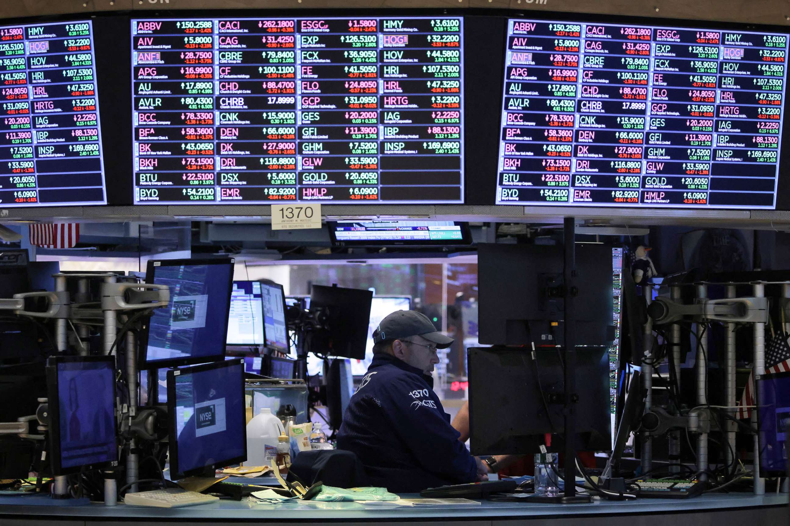 PHOTO: A trader works on the trading floor at the New York Stock Exchange, on May 19, 2022, in New York.