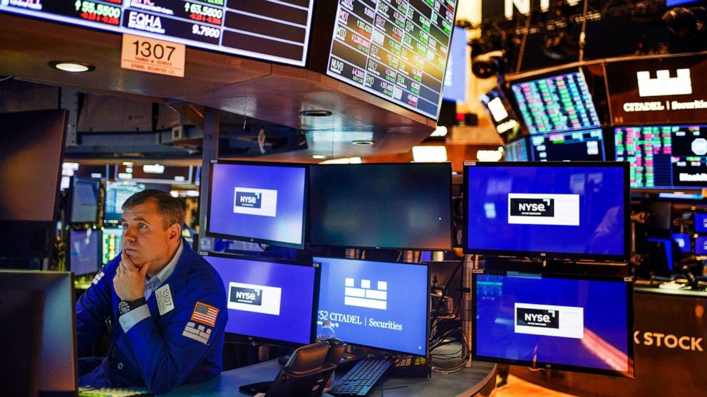 PHOTO: A trader works on the floor at the New York Stock Exchange in New York, on May 19, 2022. 