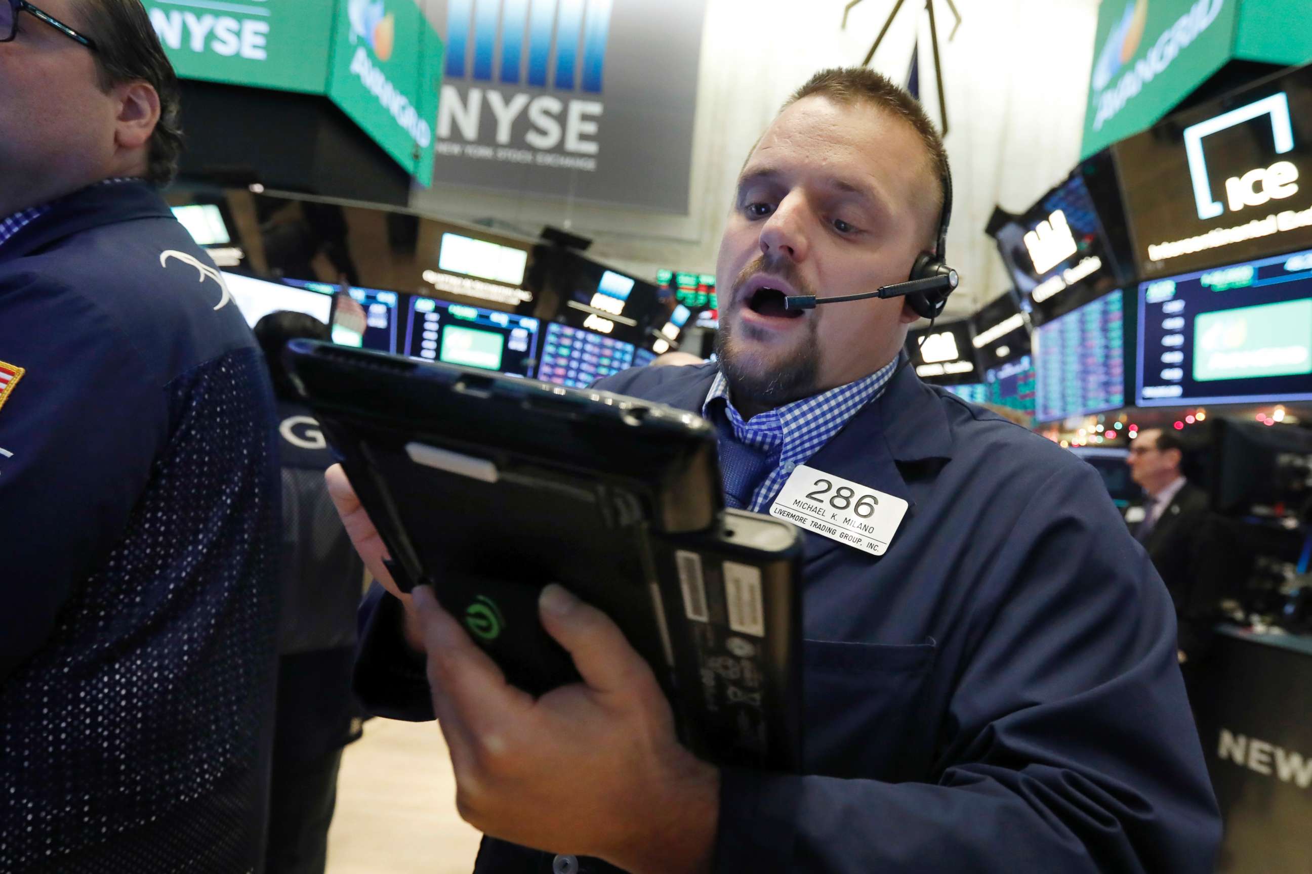 PHOTO: Trader Michael Milano works on the floor of the New York Stock Exchange, Nov. 28, 2018.