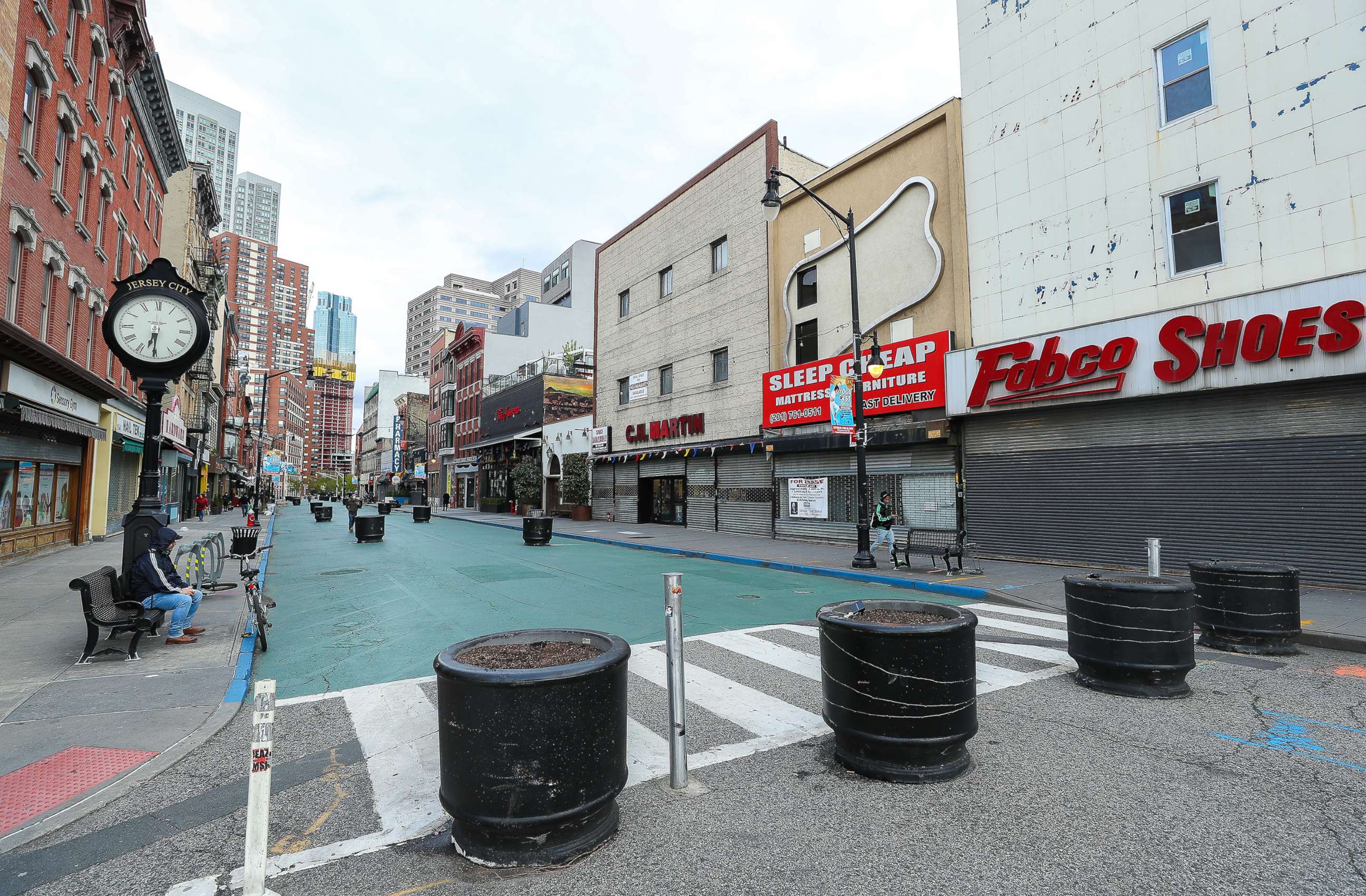 PHOTO: Streets are empty and businesses have been shuttered in Jersey City, April 27, 2020, in Jersey City, New Jersey.