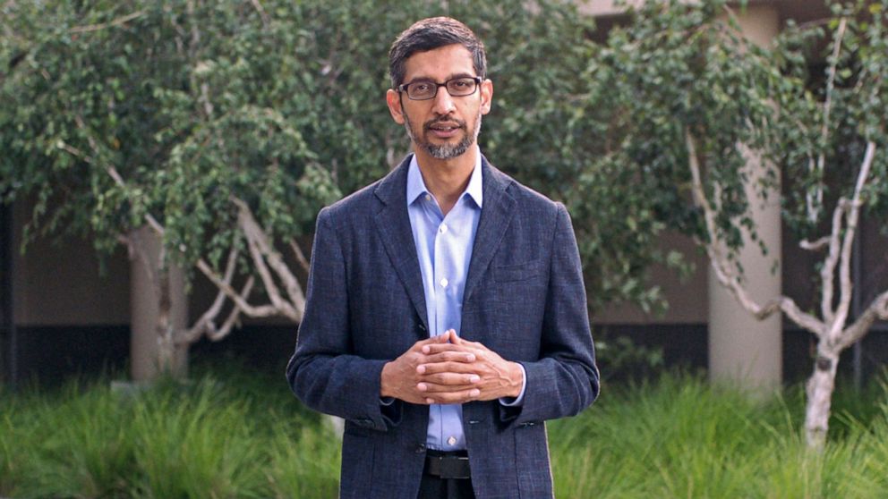 PHOTO: Alphabet CEO Sundar Pichai speaks during the Greentech Festival at Kraftwerk Mitte, aired on Sept. 16, 2020 in Berlin. The Greentech Festival is the first festival to celebrate green technology and to accelerate the shift to more sustainability. 